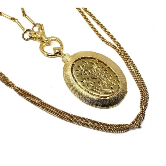 Vintage Ornate 32" Long Multi Chain Statement Necklace w Oval Pendant - Hey Viv - Picture 5 of 6